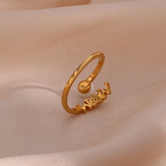 Mom Adjustable Pearl Zircon Heart Stackable Ring 18K Gold Plated Stainless Steel - Picture 8 of 11